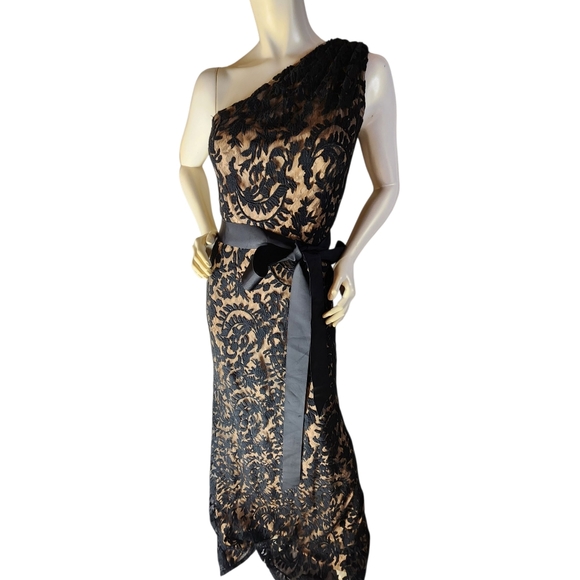 Tadashi Shoji one shoulder black lace cocktail party maxi dress 2 - Picture 3 of 13